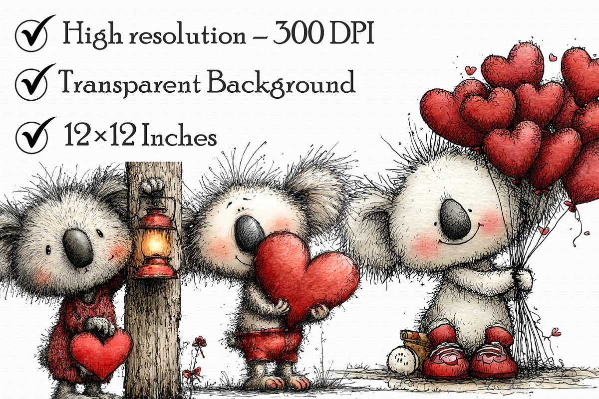 Whimsical Valentine Koala Clipart, an Illustration by Libby Wishes (Photo 6 of 7)