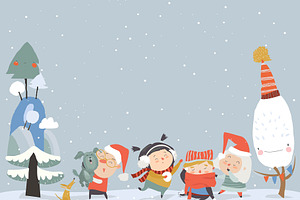 Kids meeting Snowy Winter
