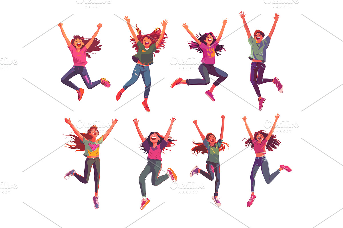 Leaping cheerful young women cartoon, a Person Illustration by Valerie Bodnar