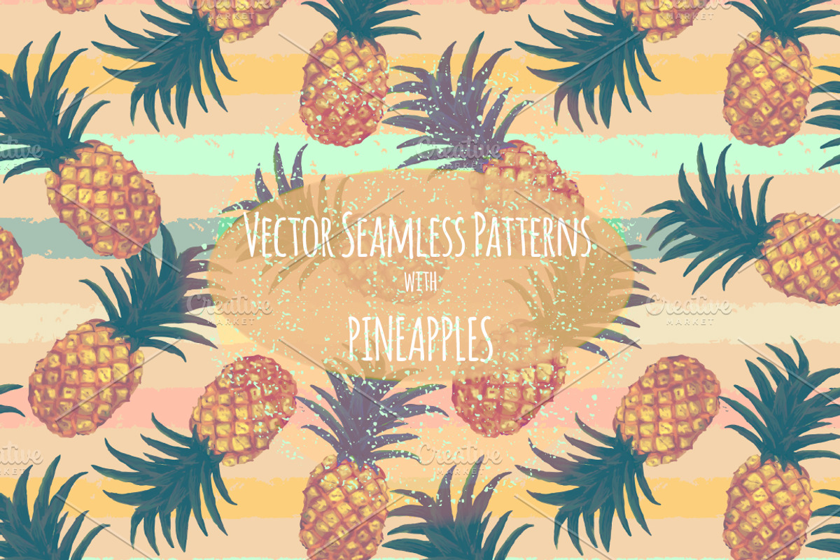 Pineapples patterns set. Hand drawn, a Pattern Graphic by Julia Bilenko (Photo 1 of 5)
