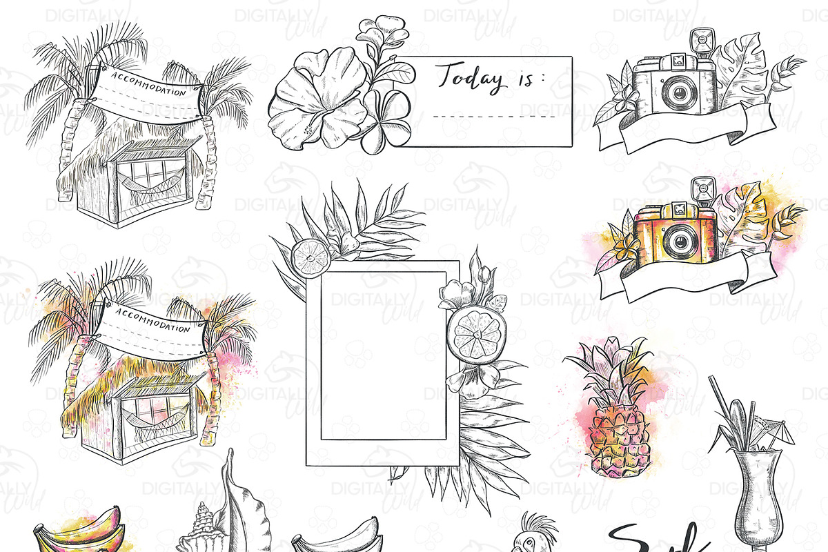Tropical vacation Travel sticker set, an Illustration by Kate Snitser (Photo 2 of 4)