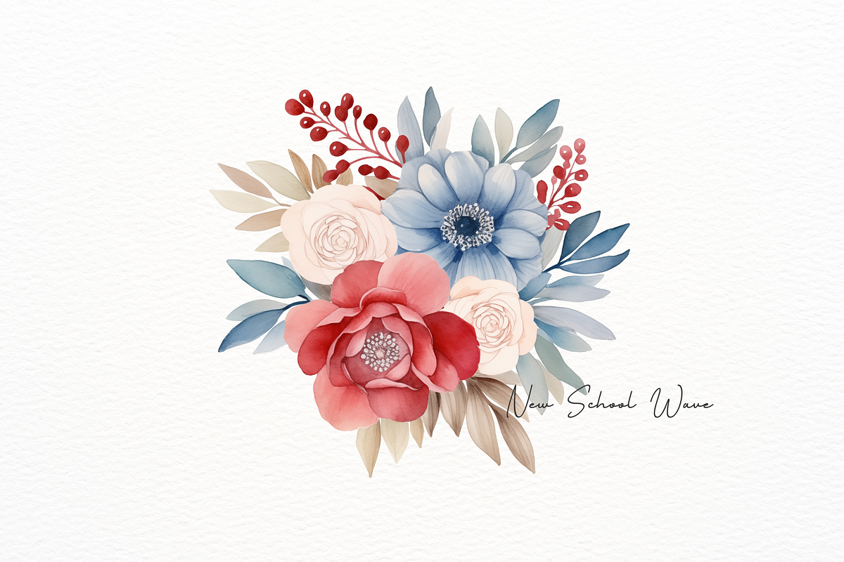 Denim Blue and Red Cream Flower, an Object Illustration by New-School-Wave (Photo 2 of 5)
