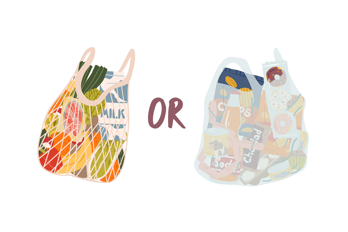Healthy vs unhealthy groceries bag, a Food Illustration by Good Studio (Photo 1 of 3)