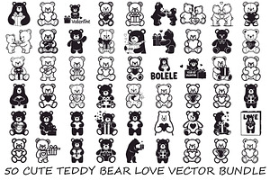 Cute Teddy Bear Love Vector Bundle, an Illustration by Designs_River