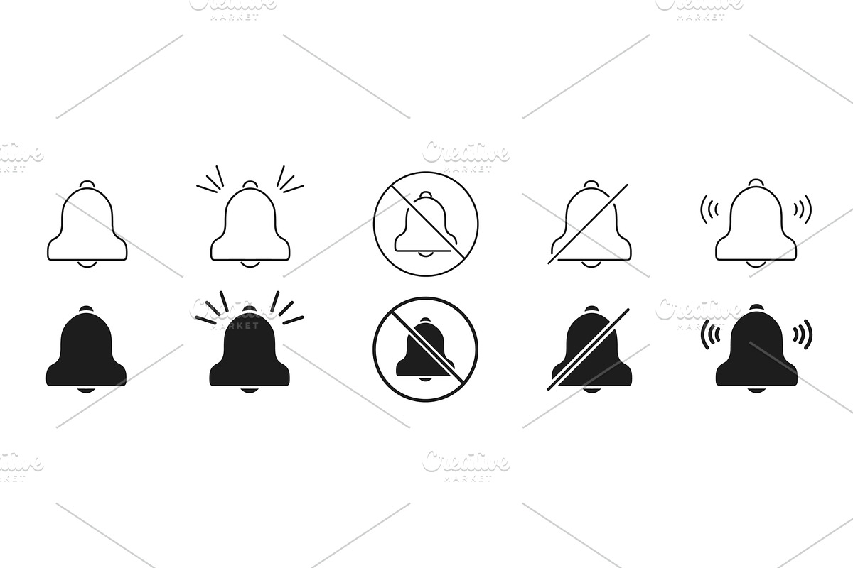 Notification Bell Icon Set, an Object Illustration by Gentle Studio