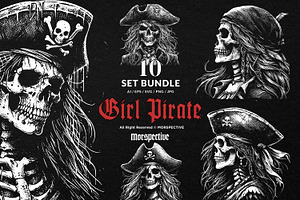 10 Bundle Dark Art Girls Pirates, an Illustration by Morspective