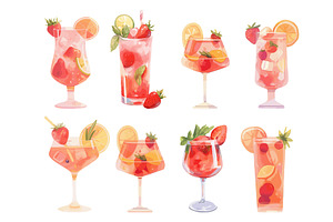 Cocktails watercolor set. Berry, a Food Illustration by Stock-Smart-Start