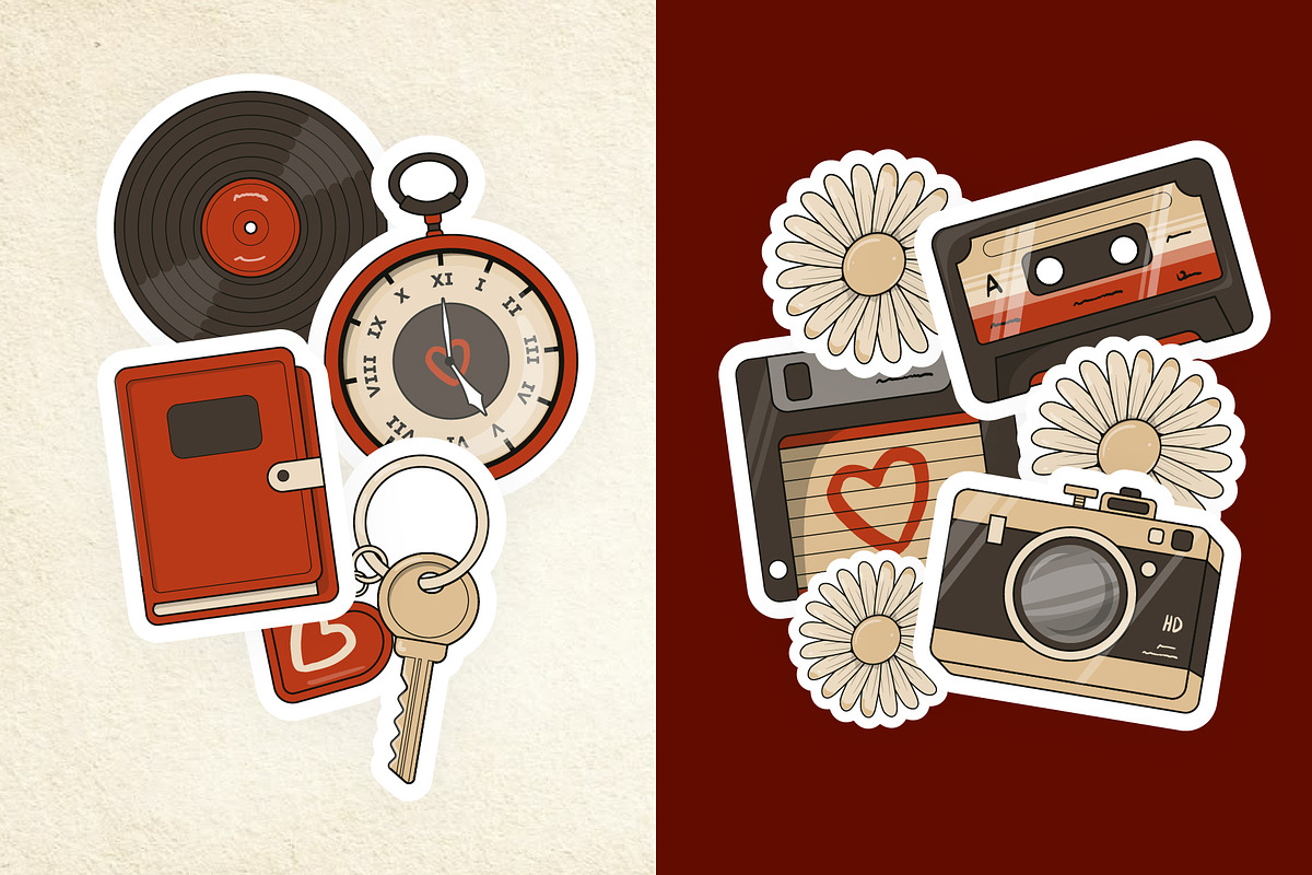Vintage Sticker Set, an Object Illustration by Creathub Studio (Photo 3 of 4)