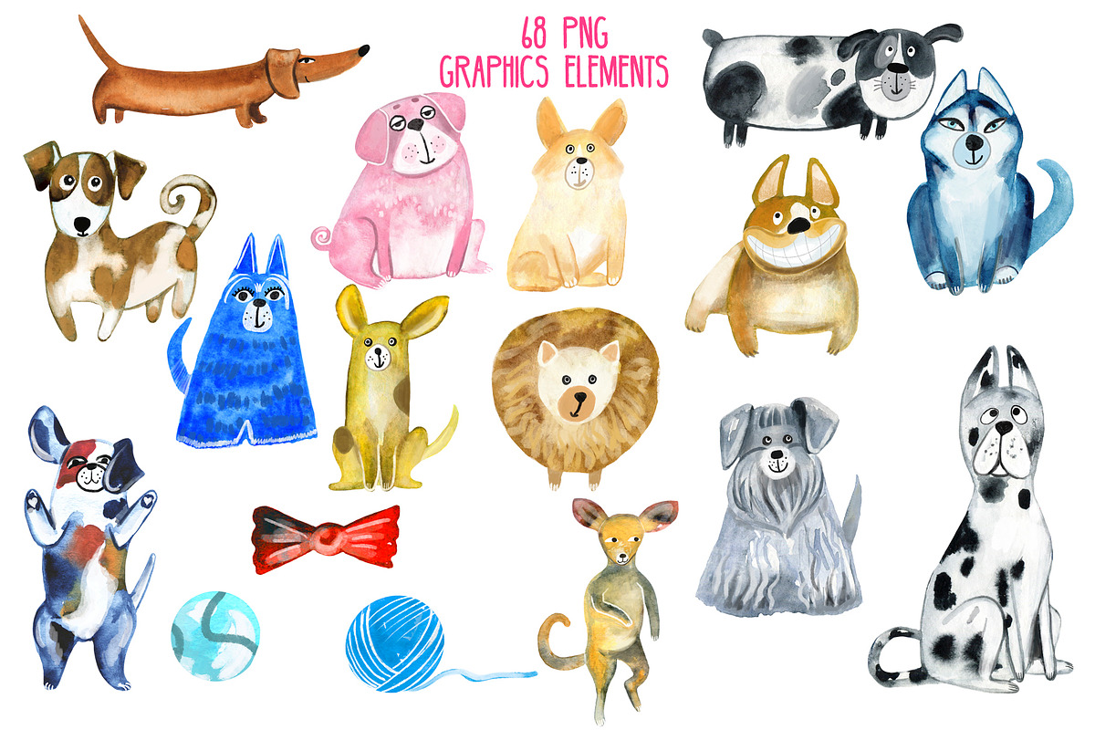 Watercolor cats dogs hand drawn set, an Object Illustration by NataLyaroArt (Photo 4 of 9)