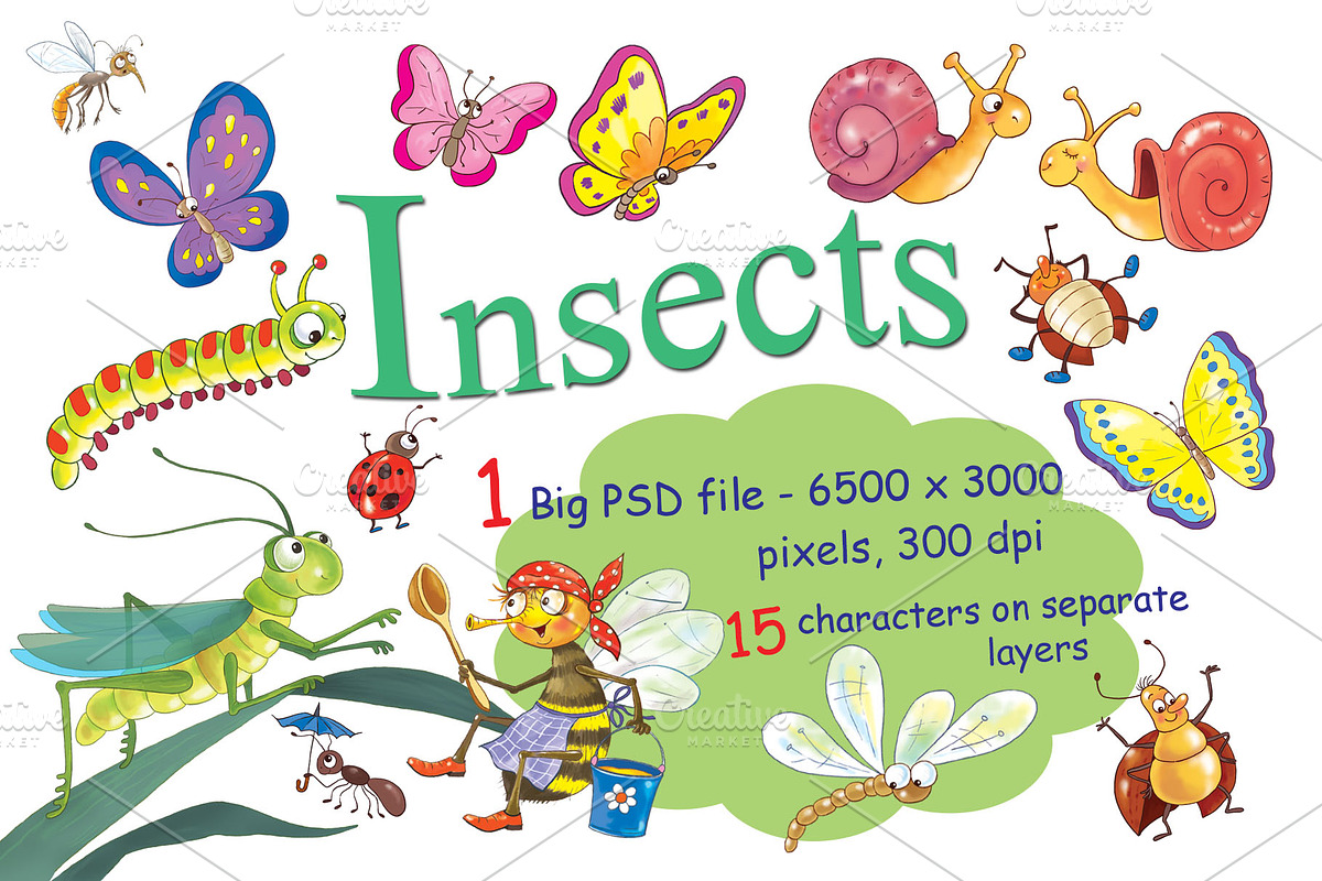 Set of funny insects, an Illustration by Haso