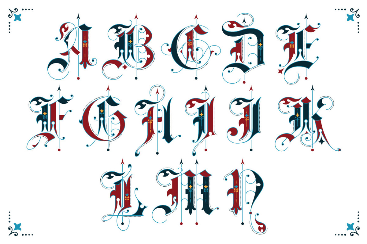 Gothic ornamental alphabet preview 2