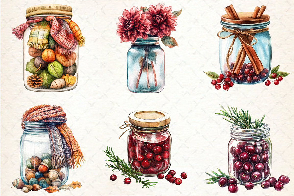 Watercolor Autumn Jar Clipart, an Illustration by Rose Art (Photo 4 of 4)