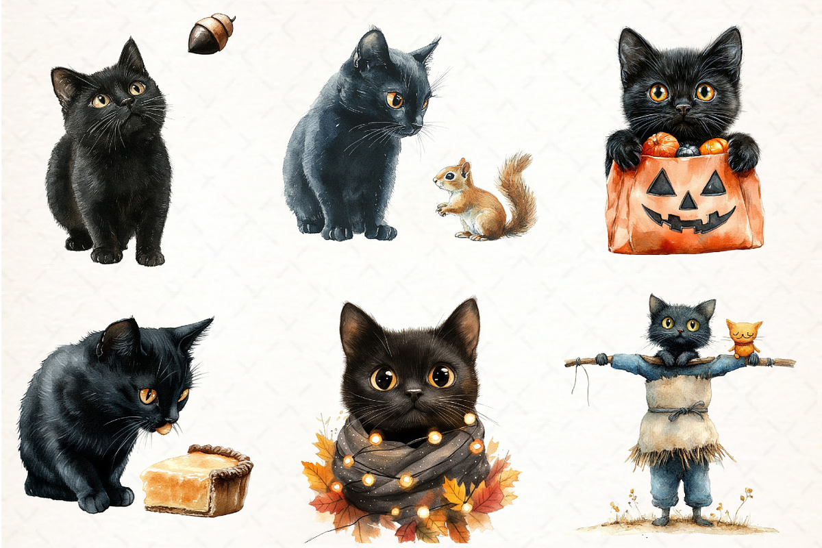 Funny Autumn Black Cat Clipart, an Illustration by Pixels.Craft (Photo 2 of 7)