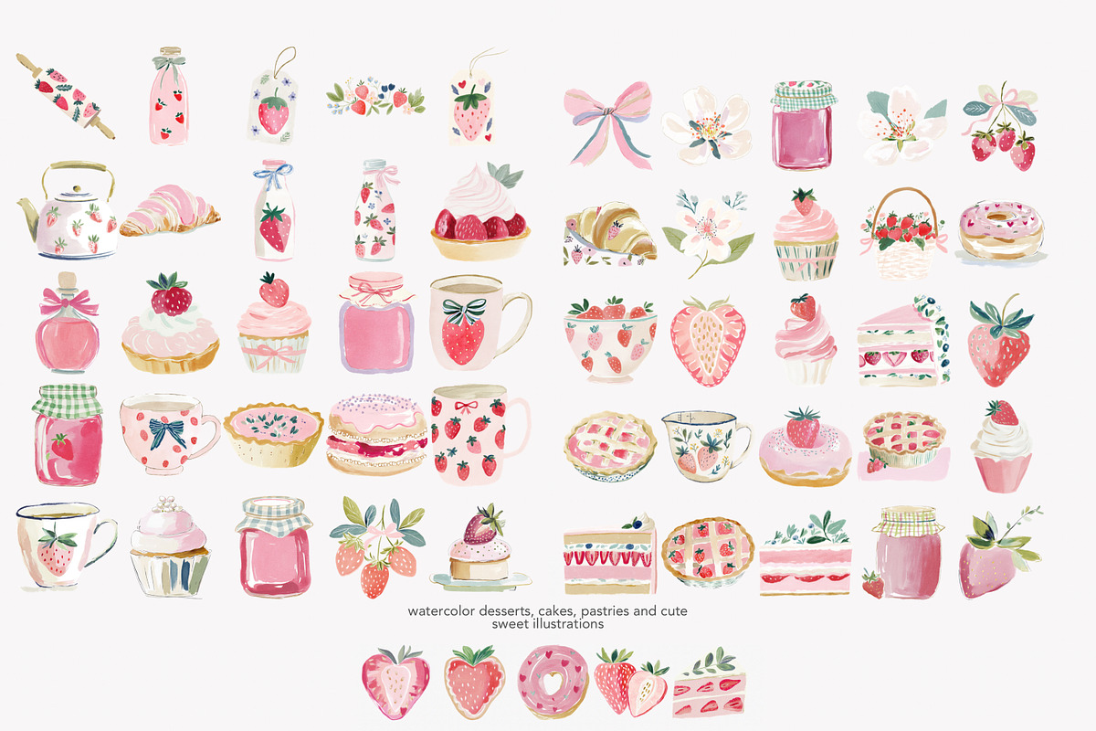 Watercolor strawberry clipart set, a Decorative Illustration by Patishop Art (Photo 10 of 10)