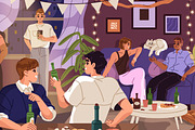 Happy friends at house party, a Person Illustration by PaperTrident (Thumbnail 2 of 3)