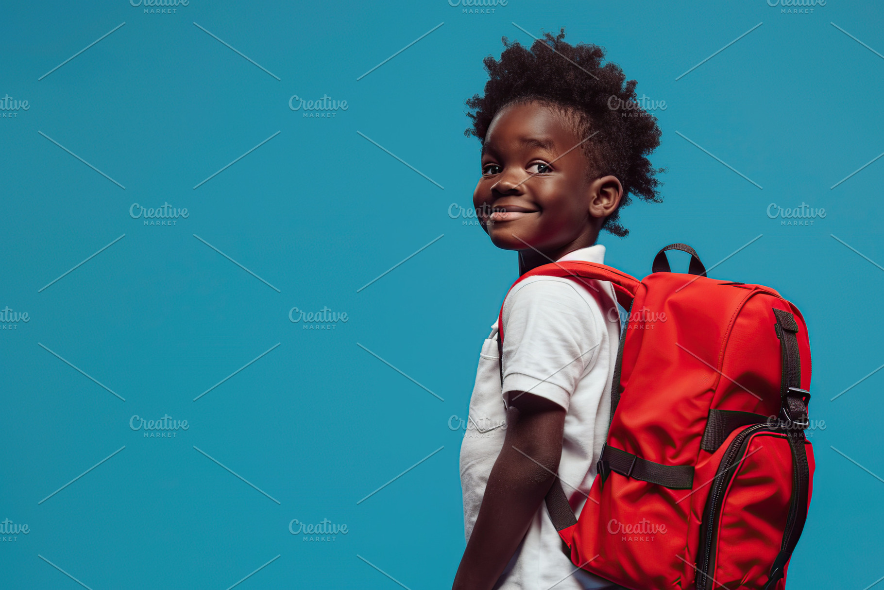 American african school boy with backpack on blue background, a Person ...