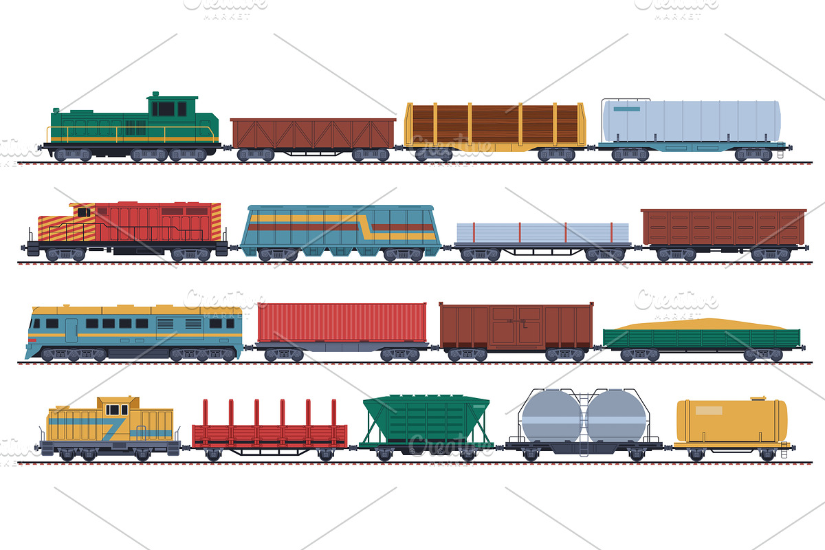 Goods trains. Wagons, containers and, a Transportation Illustration by YummyBuum