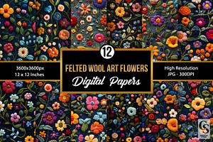 Felted Wool Art Flower Digital Paper, a Pattern Graphic by Creative Store