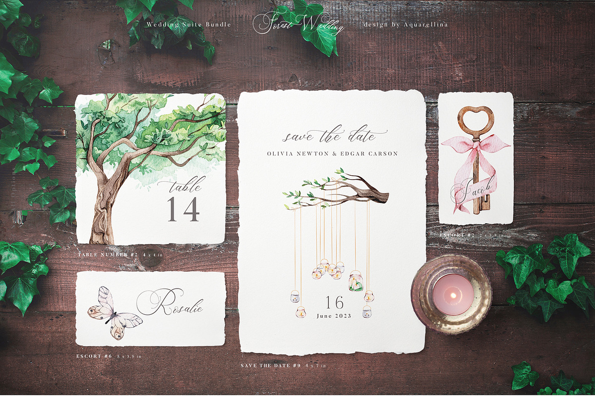Forest Wedding Suite BUNDLE, an Invitation Template by Aquarellina (Photo 5 of 17)