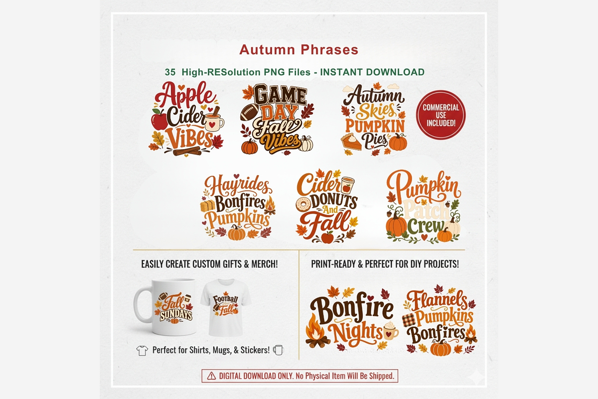 Autumn Phrases PNG Bundle, a Seasonal Illustration by Tanya Kart (Photo 10 of 11)