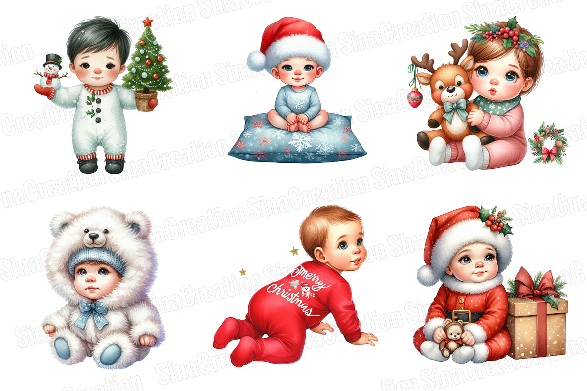 Christmas Babies Cliparts Bundle, an Illustration by SinaCreation (Photo 3 of 7)