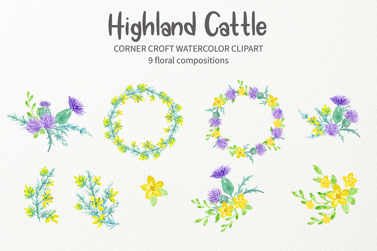 Watercolor Highland Cattle Clipart, an Animal Illustration by Corner Croft (Photo 4 of 6)