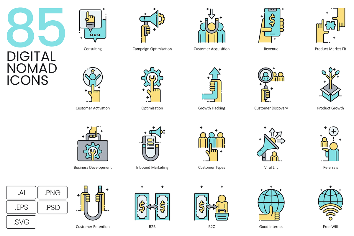 85 Digital Nomad Icons | Aqua, an Outline Icon by Flat Icons