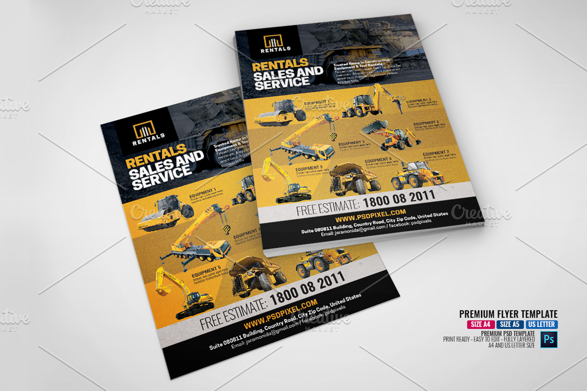 Equipment Rentals Promotional Flyer, a Flyer Template by PSDPixel
