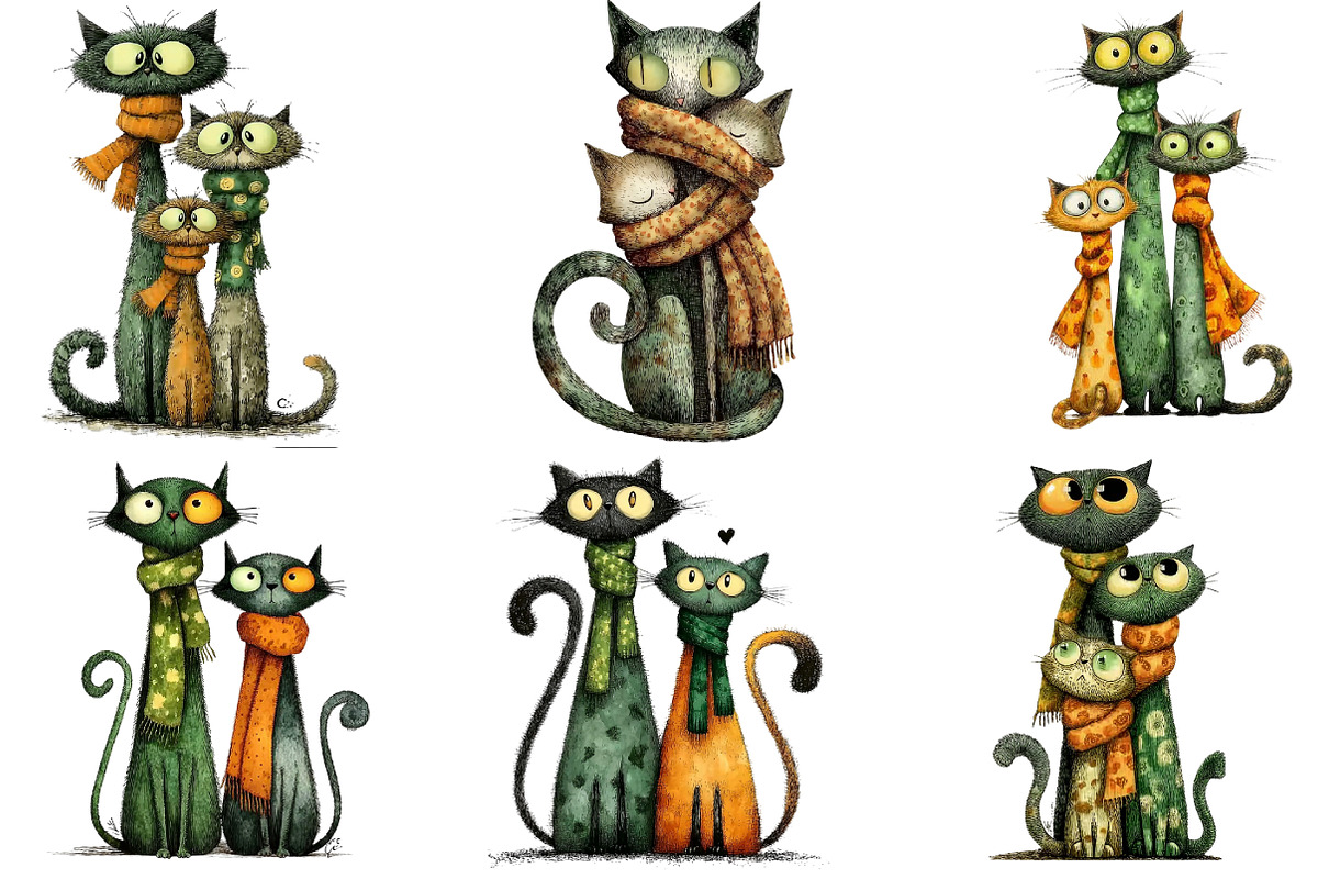 Quirky Christmas Cat Gang Clipart, an Illustration by DreamArtGraphic (Photo 2 of 5)