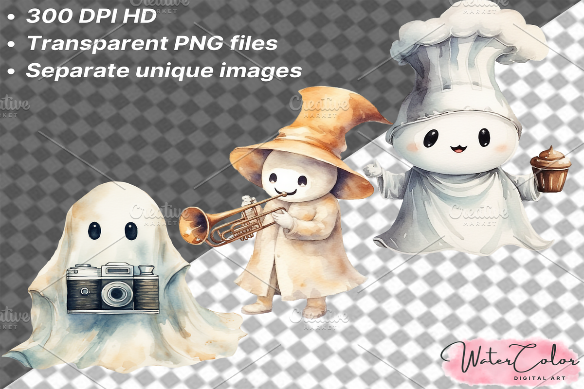 The Cute Ghosts Collection Clipart, a Seasonal Illustration by Watercolor Digital (Photo 5 of 8)