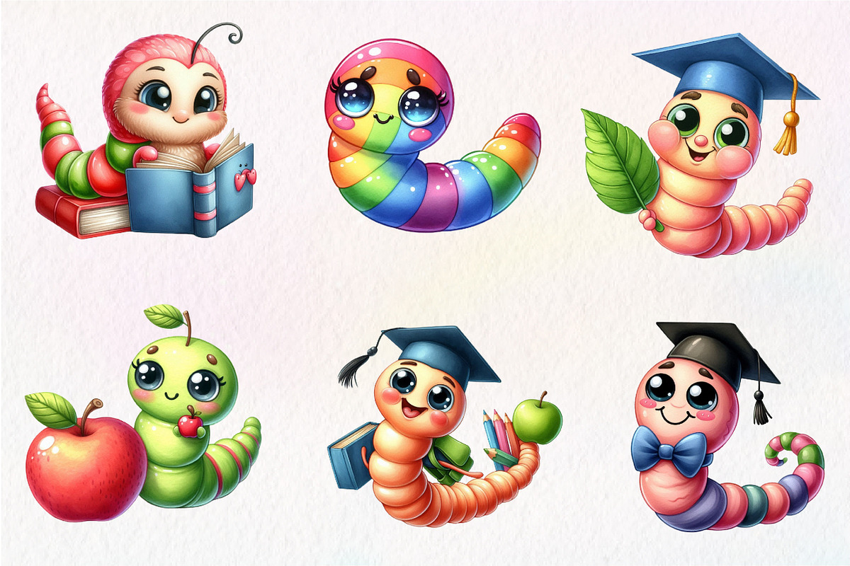 Kawaii School Worm Sublimation, an Illustration by CreationArt (Photo 5 of 5)