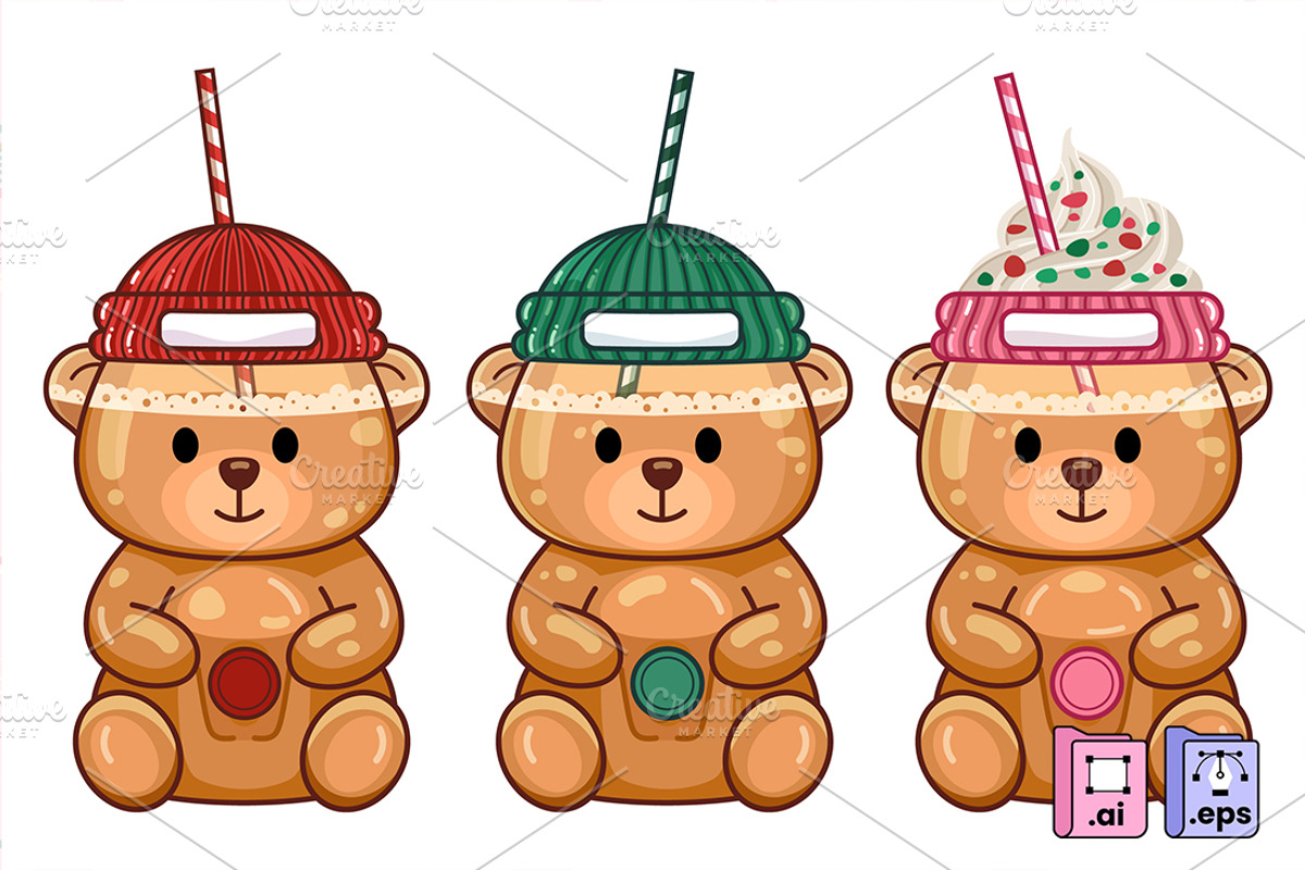 Christmas Bearista Cup Trio, an Animal Illustration by MISS CHATZ (Photo 1 of 3)