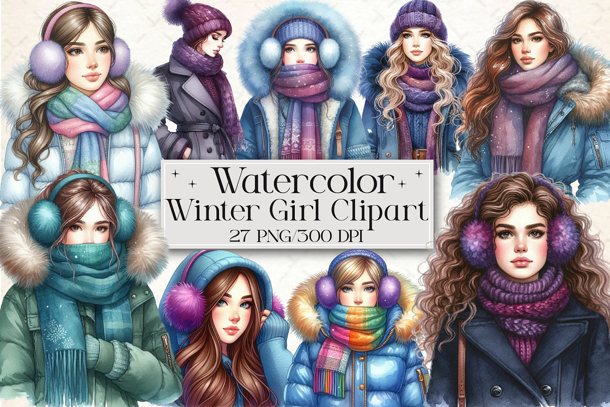 Watercolor Winter Girl Clipart, an Illustration by Libby Wishes (Photo 1 of 6)