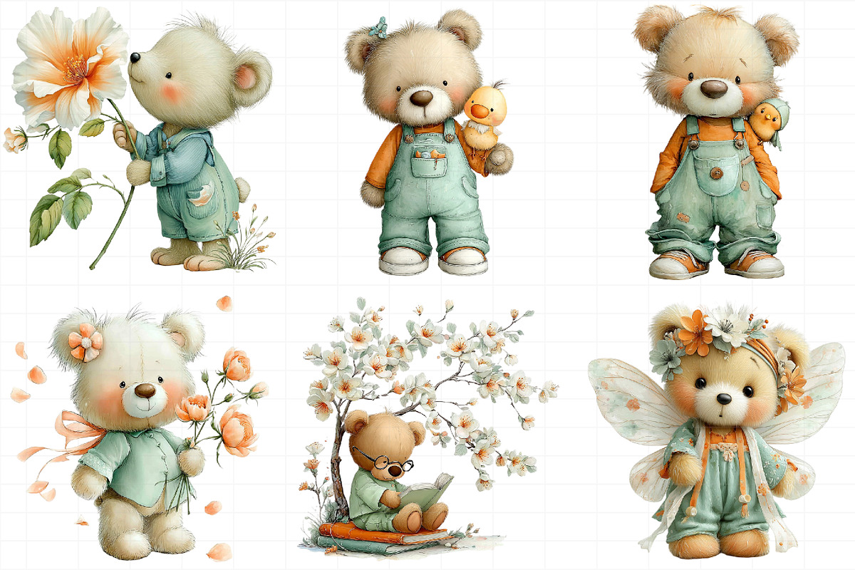 Spring Teddy Bear Clipart Set Bundle, an Illustration by Daily.Designs (Photo 5 of 8)