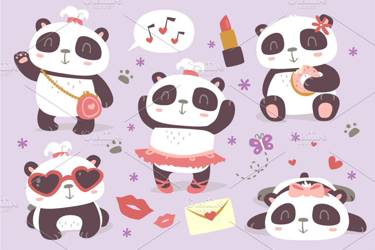 BLACK FRIDAY! Panda girl set, an Animal Illustration by SunnyWS (Photo 2 of 10)