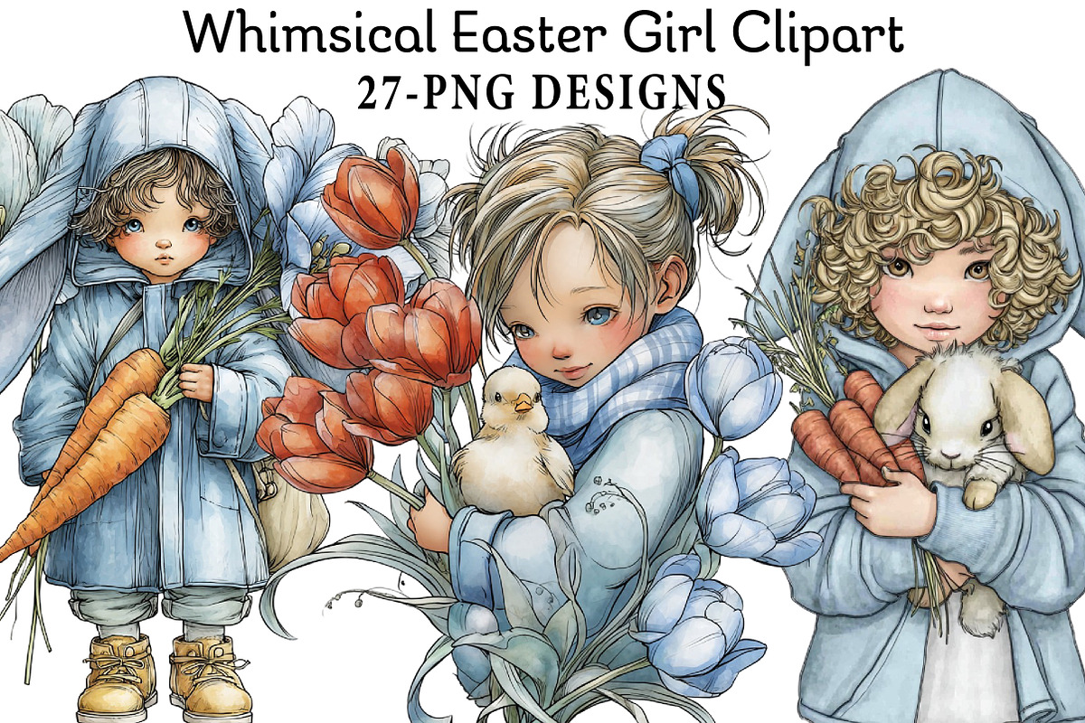 Whimsical Easter Girl Clipart, an Illustration by Daily.Designs (Photo 1 of 7)
