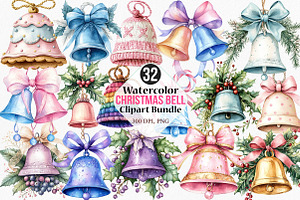 Watercolor Christmas Bell Clipart, an Illustration by Canvas Craft