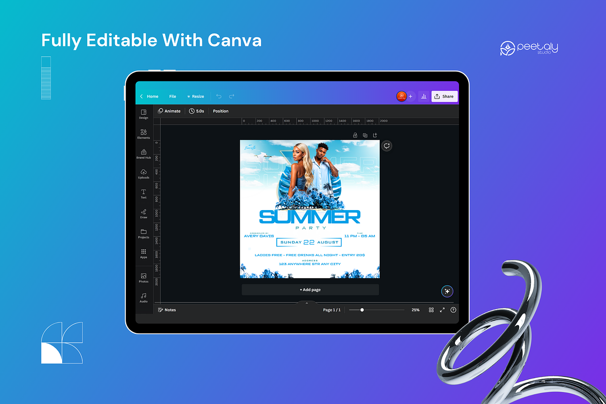 Blue Summer Flyer Canva Template, a Flyer Template by PeetalyStudioDesigns (Photo 4 of 5)