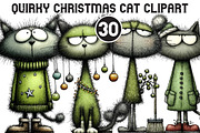 Quirky Christmas Cat Clipart, an Illustration by Black Bird Studio (Thumbnail 1 of 6)
