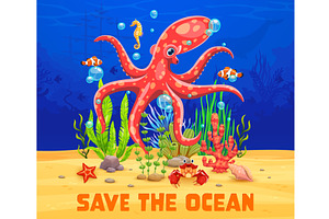 Save the ocean banner, an Animal Illustration by Vector Tradition