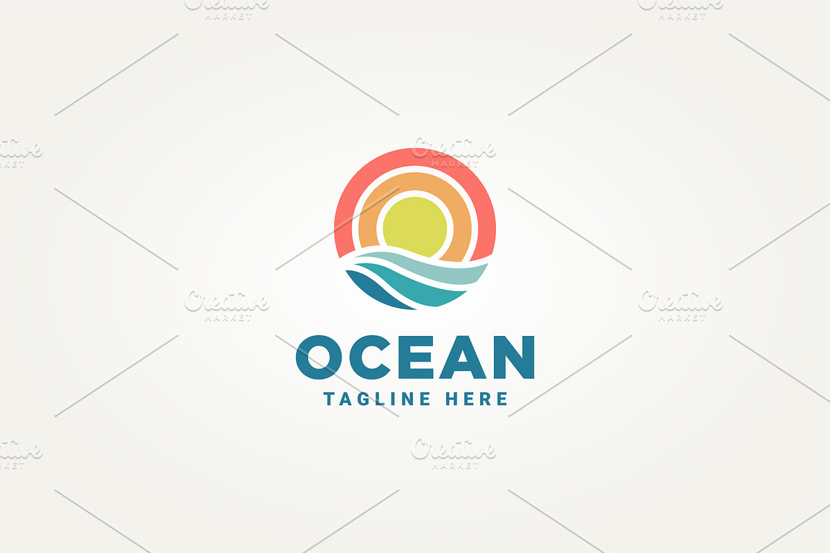 ocean wave and sun minimalist logo, a Branding & Logo Template by Blazybone