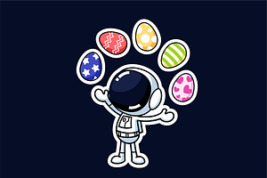 Cute Astronaut Juggling Easter Eggs