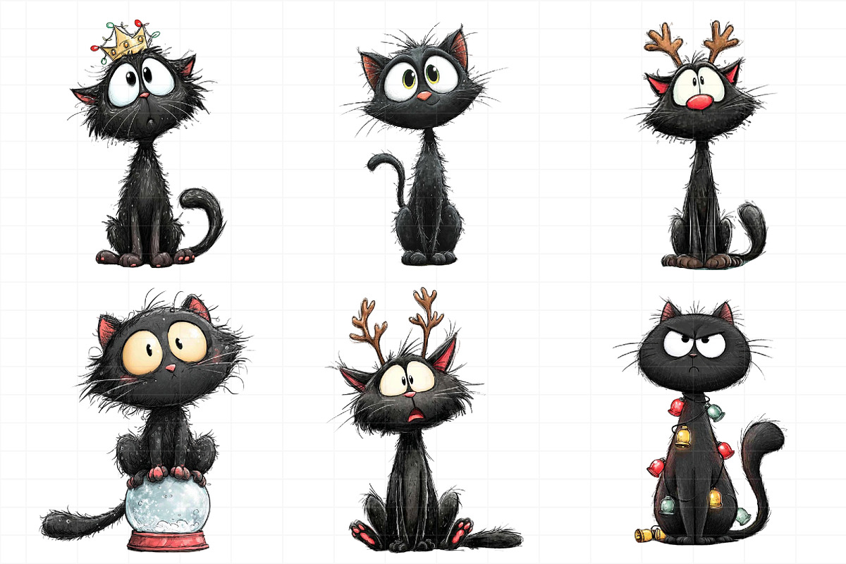 Funny Black Cat Christmas Clipart, an Illustration by Daily.Designs (Photo 3 of 5)