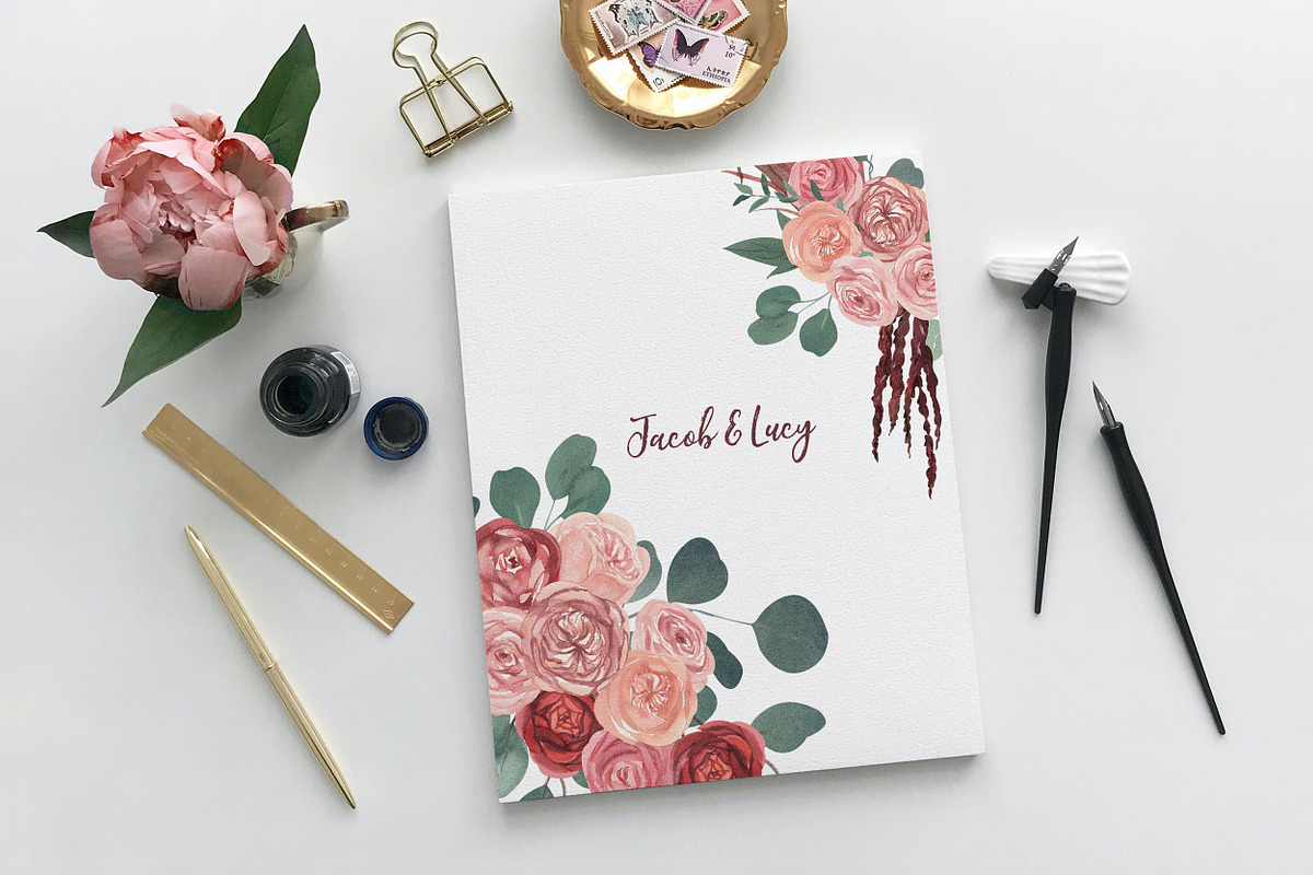 Burgundy Peonies & Blush Roses, an Illustration by Catch the Dream Art (Photo 3 of 14)