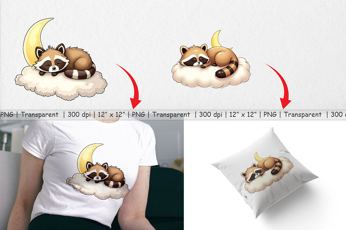 Sleepy Raccon Cloud Clipart, a Graphic by Artnoy (Photo 3 of 5)