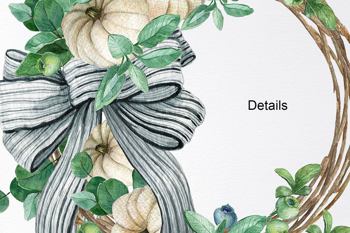Watercolor Pumpkin wreath clipart, an Illustration by yana.fefelova (Photo 4 of 5)