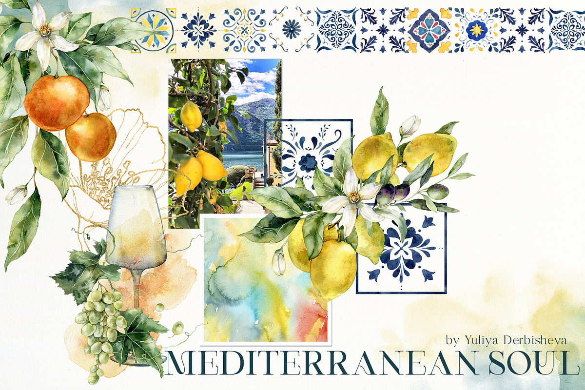 Mediterranean citrus tile watercolor, a Decorative Illustration by Yuliya Derbisheva (Photo 2 of 15)