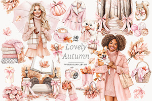 Pink Autumn Clipart, a Seasonal Illustration by GlamArtZhanna
