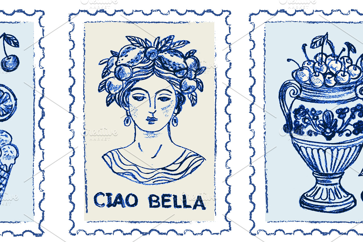 Hand drawn Amalfi coast postage, a Food Illustration by Zimages (Photo 2 of 3)