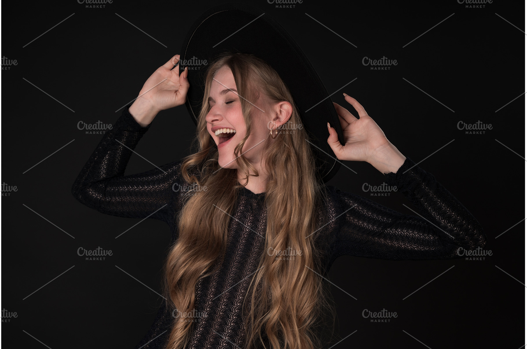 Woman with closed eyes and toothy, a Person Photo by Alexander-Piragis